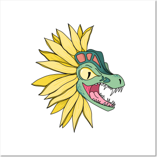 Sunflower Dinosaur Posters and Art